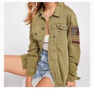 Free People Military Embellished Shirt Jacket size small
